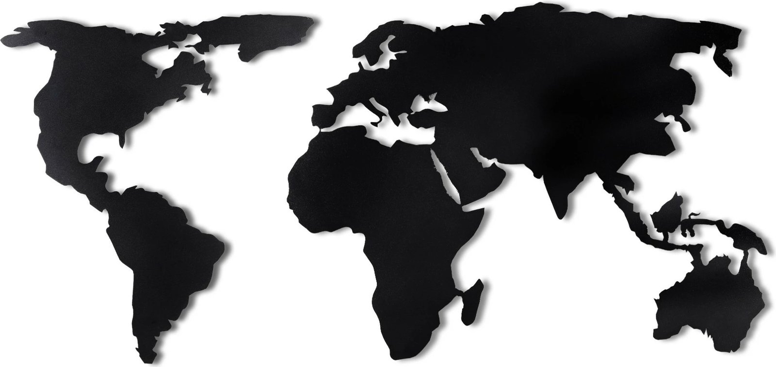 Aksesor dekorativ metalik për mur, siluetë hartë bote, ngjyrë e zezë, XL