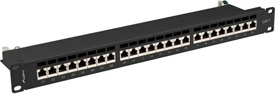 Panel patch Lanberg 24 portë 1U Cat.7 FTP, e zezë