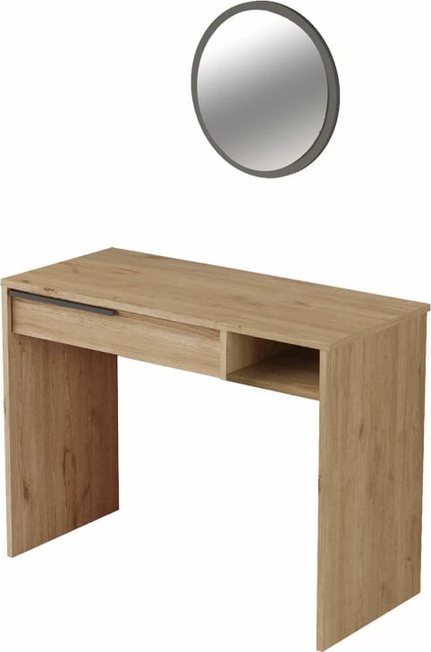 Tavolinë për grim me pasqyrë Dorjie melamine natyrale-gri e errët 100x44.5x75cm