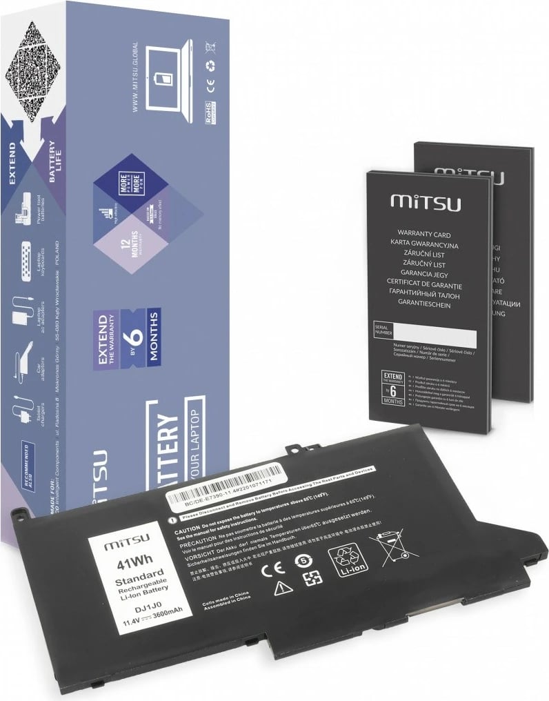 Bateri Mitsu për Dell Latitude E7390/E7490, 3600 mAh (41 Wh), 11.4V, e zezë
