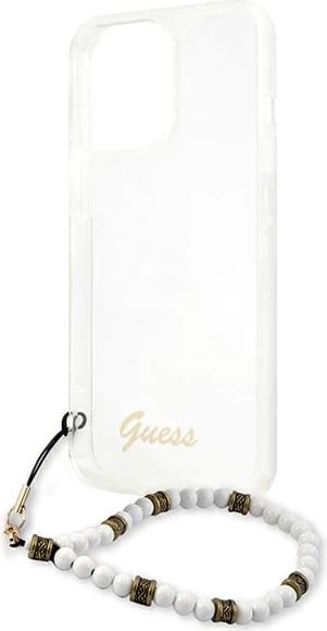 Mbështjellës Guess GUHCP13LKPSWH për iPhone 13/13 Pro 6.1", Transparent, me varëse perlë Mbështjellës Guess GUHCP13LKPSWH për iPhone 13/13 Pro 6.1", Transparent, me varëse perlë