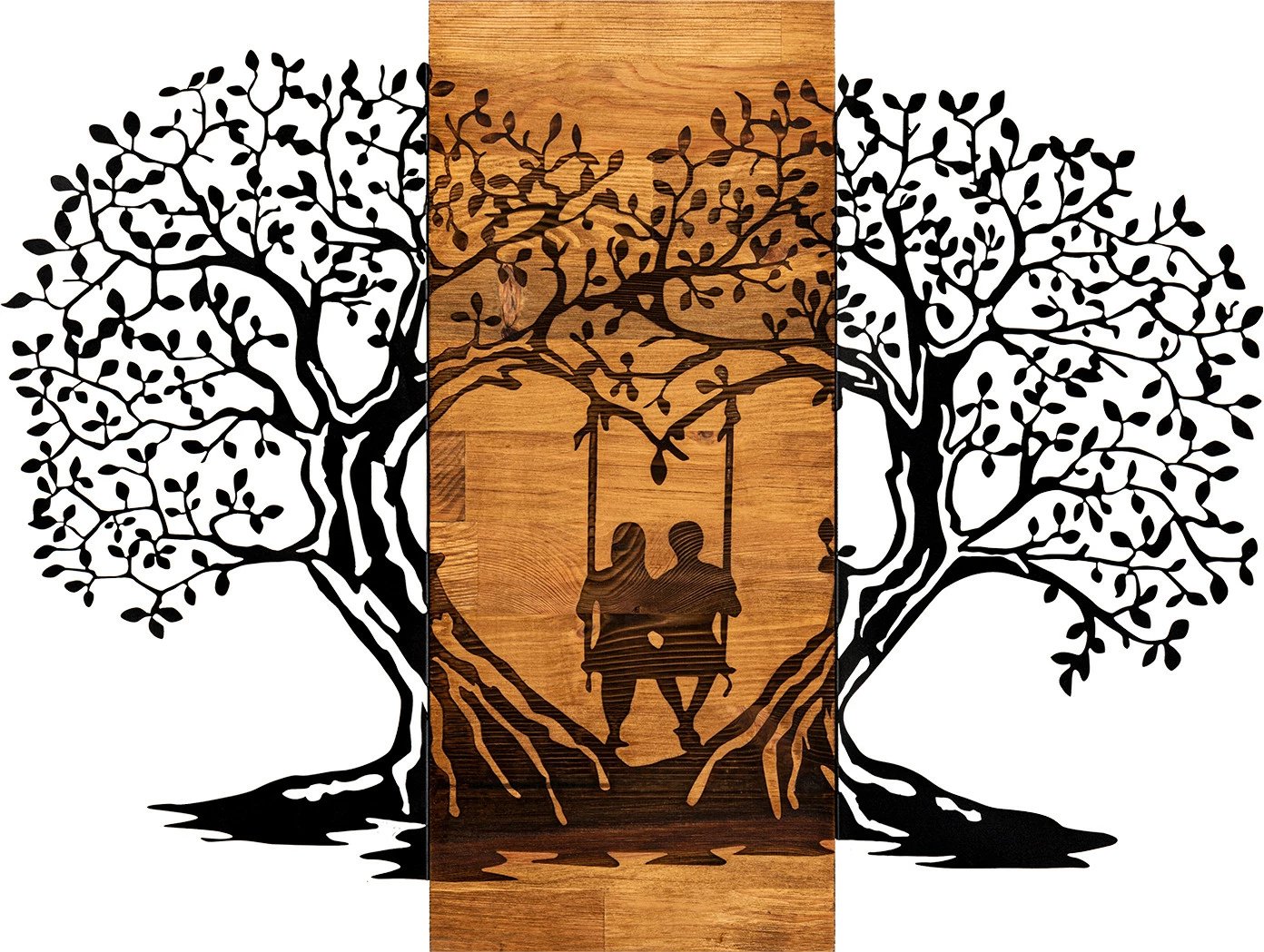 Aksesor dekorativ për mur, dru dhe metal, Wallity Eva, ngjyrë e zezë dhe arre, 76x58cm