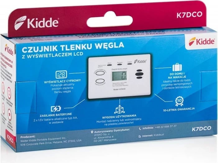 Detektor monoksidi karboni Kidde K7DCO me ekran, Bardhë