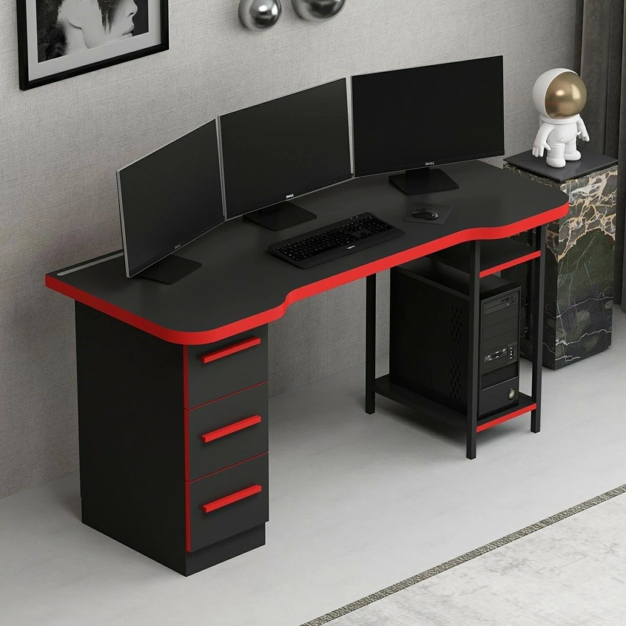 Tavolinë gaming Skye Decor, Phoenix 7, e zezë-kuqe