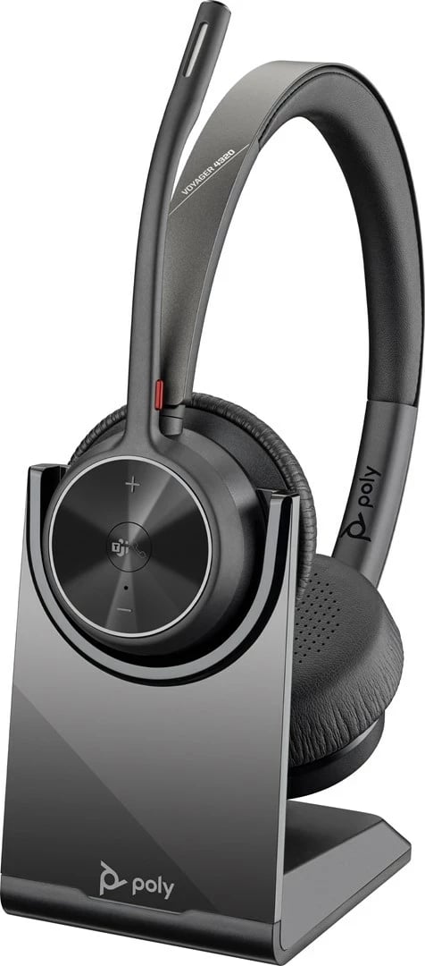 Kufje Poly Voyager 4320-M me mikrofon, BT700 dongle dhe qëndrim karikimi, e zezë Kufje Poly Voyager 4320-M me mikrofon, BT700 dongle dhe qëndrim karikimi, e zezë