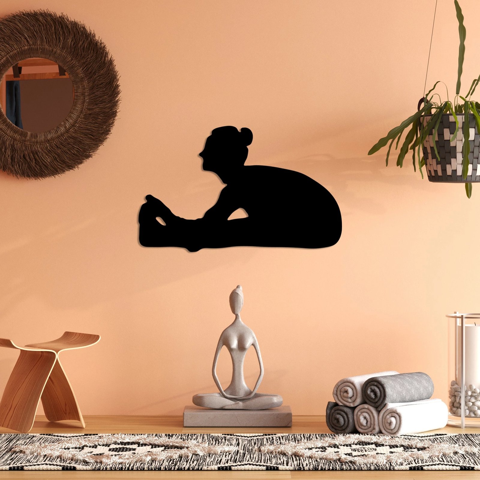 Aksesor dekorativ metalik për mur, Yoga 23, ngjyrë e zezë, 60x37cm