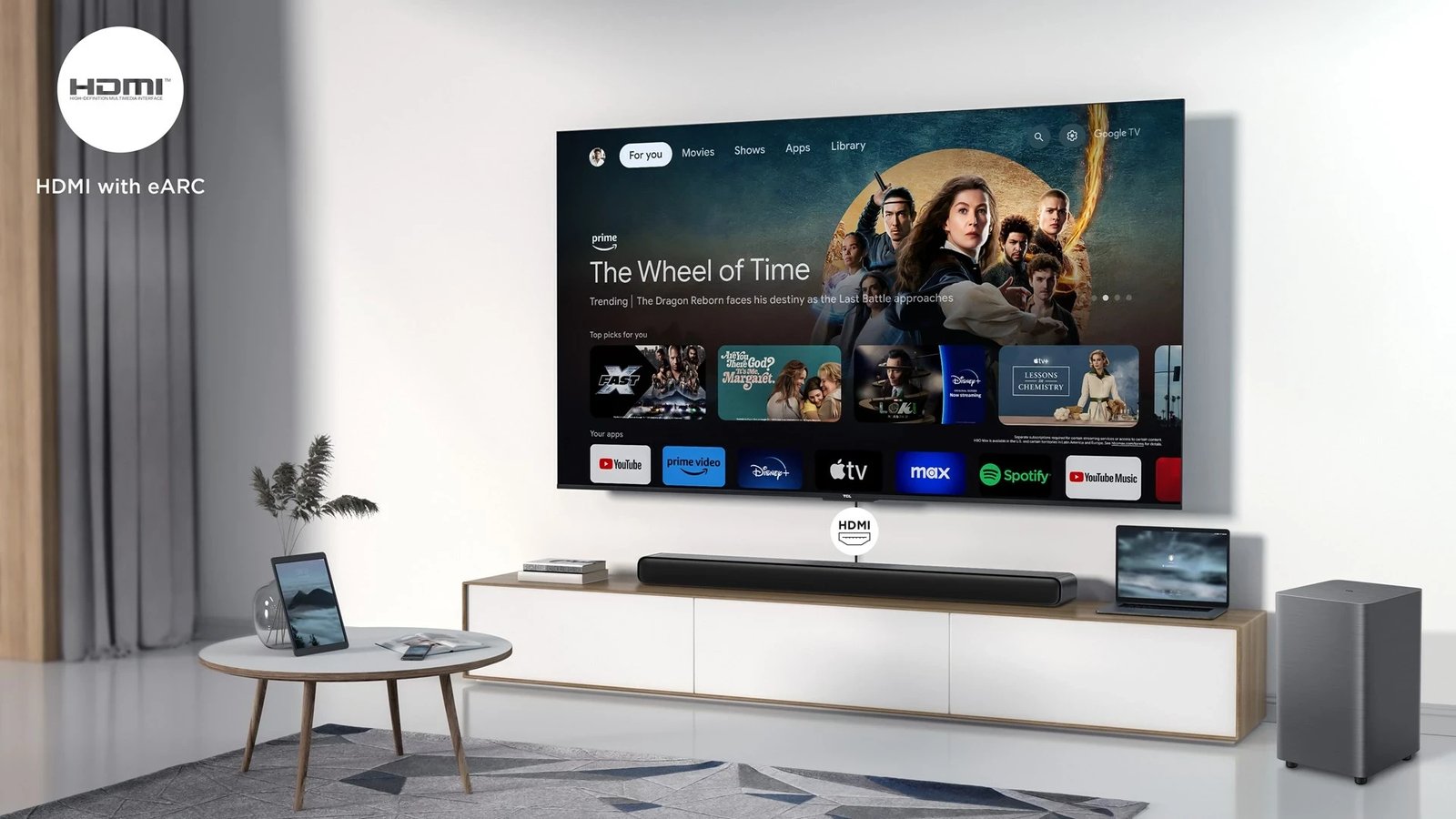 Soundbar TCL S S55H, 2.1 Channel, Dolby Atmos, Subwoofer pa tela, Bluetooth, Titanium