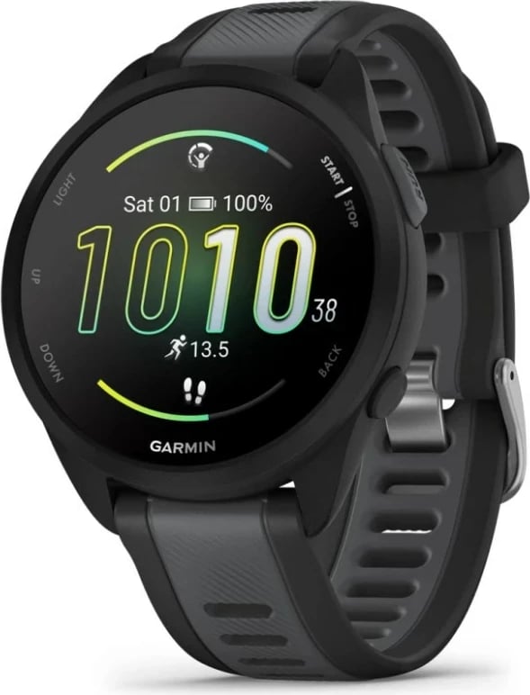Smartwatch Garmin Forerunner 165, 1.2" AMOLED, GPS, i zi me rrip argjendi