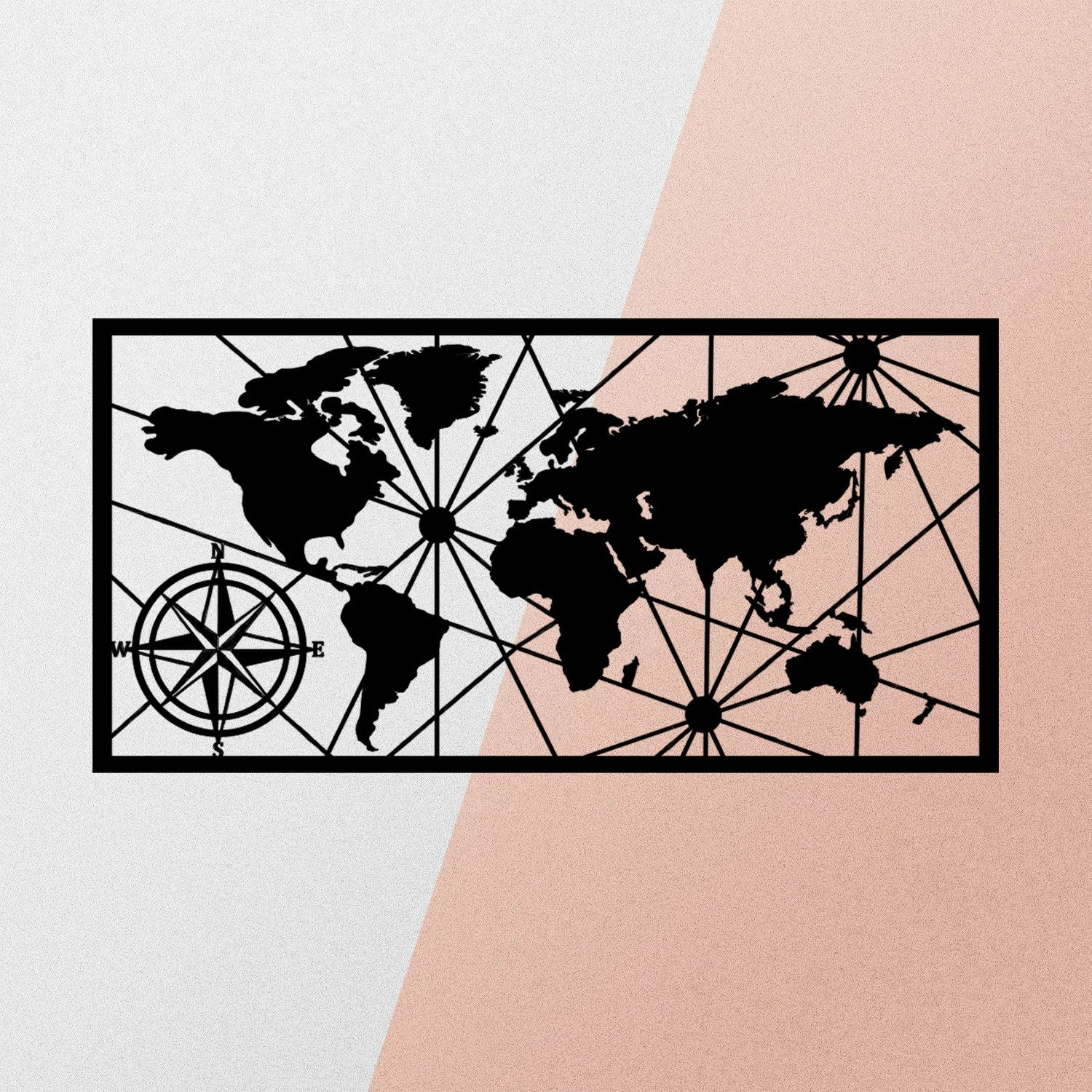 Aksesor dekorativ metalik për mur, hartë bote, Wallity, madhësi e madhe