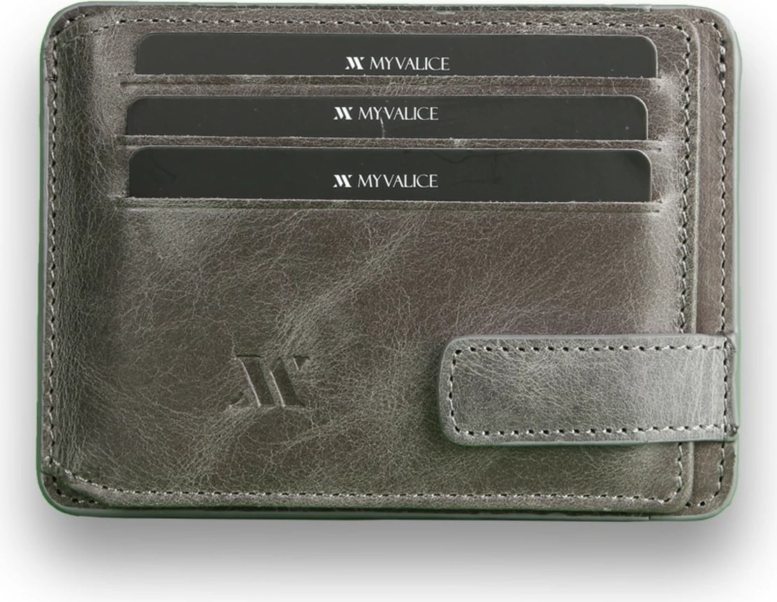 Portofol lëkure, ngjyrë gri, Zoozie Bags, 11x8.5x1cm