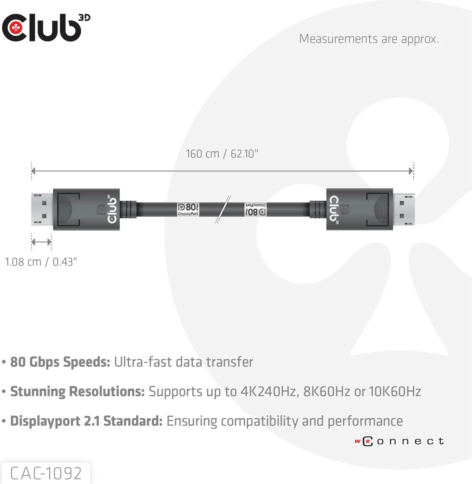 Kabllo DisplayPort Club3D DP-Kabel 2.1 DP80, 1.6m, e zezë
