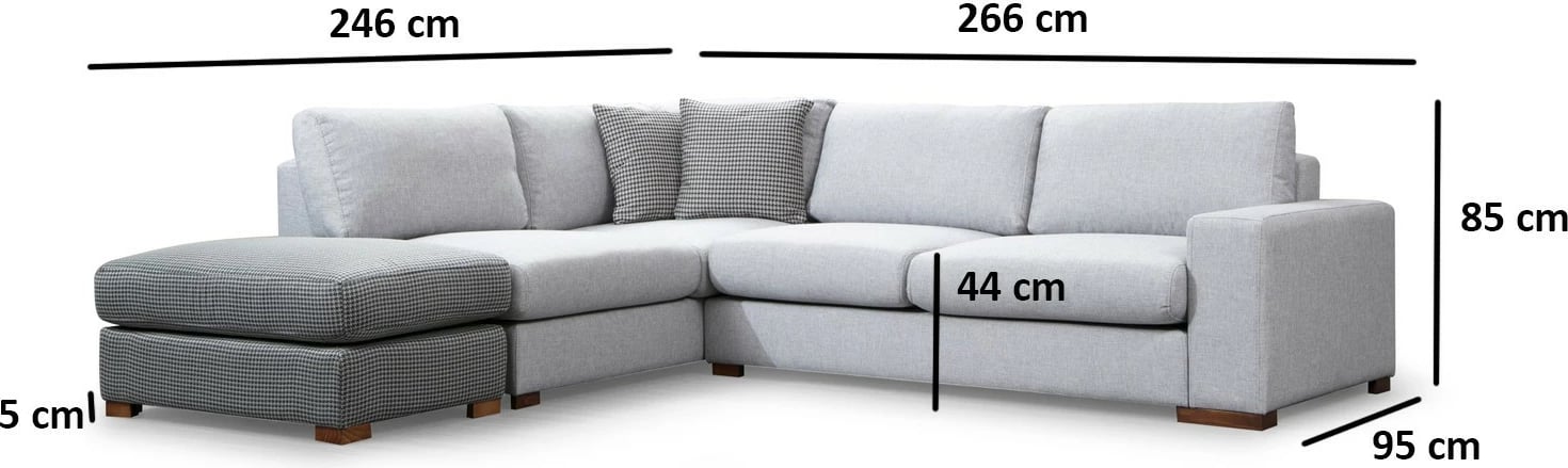 Këndsofa Atelier del Sofa, Loop 1, gri dhe gri e çelët, me pouf