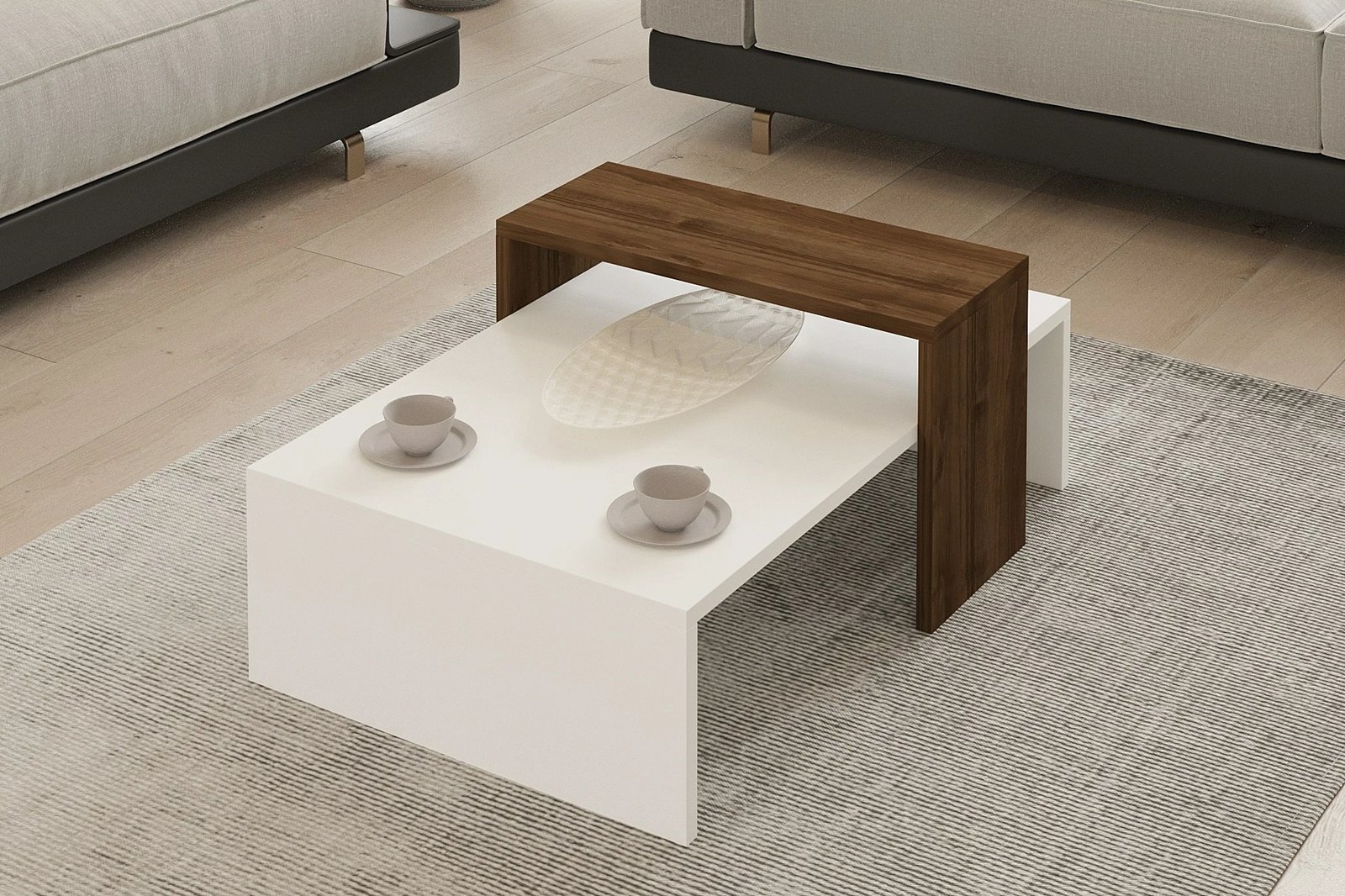 Tavolinë kafeje Hanah Home, Glow, e bardhë dhe arre