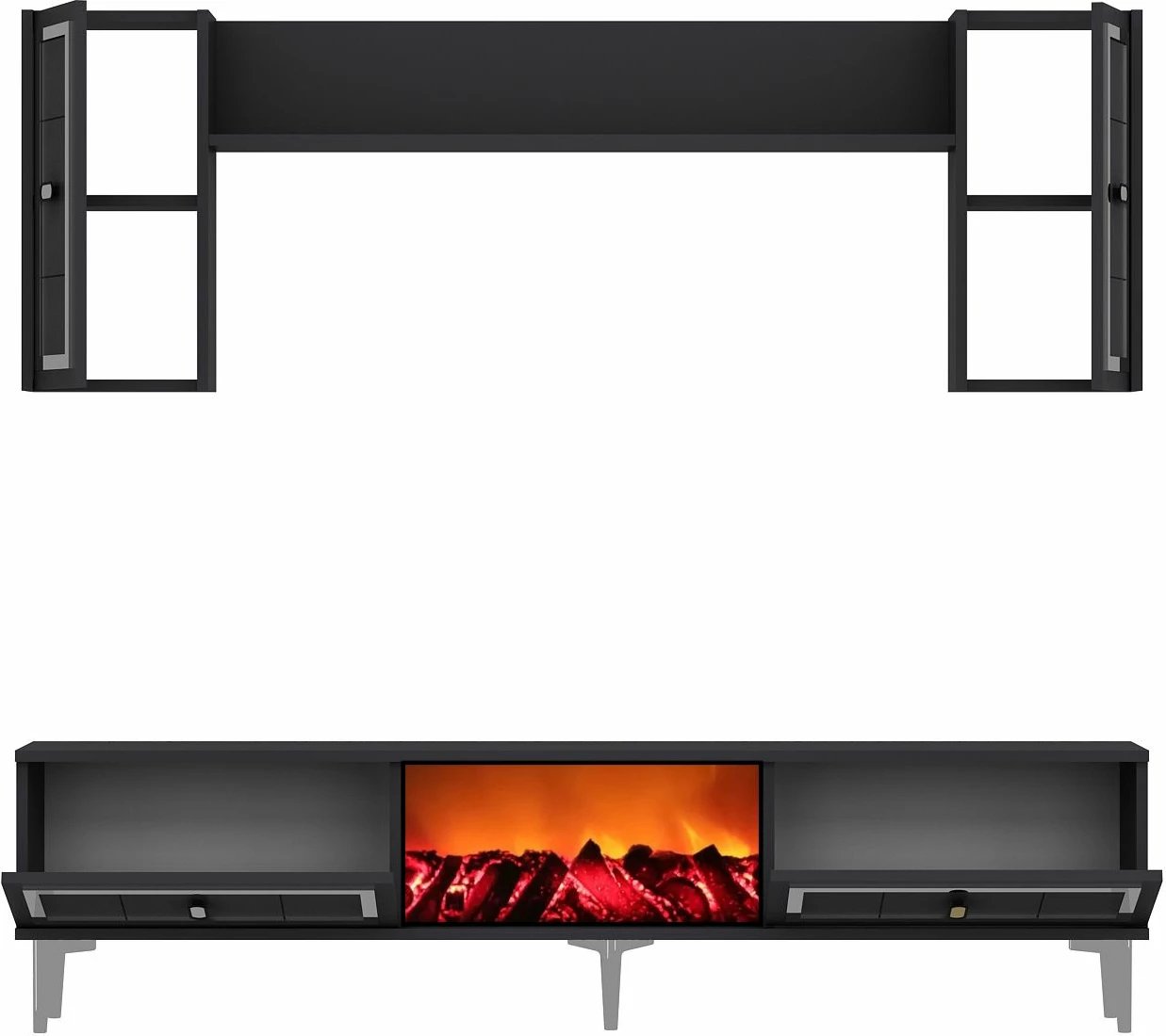 Komodë TV Skye Decor, me oxhak Orion, anthracite dhe argjend