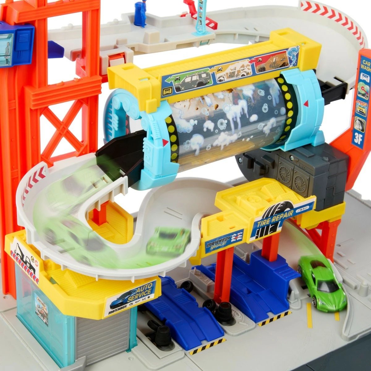 Set loje garazh Matchbox Turbo Cyclone Car Wash me 2 makina, shumëngjyrësh Set loje garazh Matchbox Turbo Cyclone Car Wash me 2 makina, shumëngjyrësh