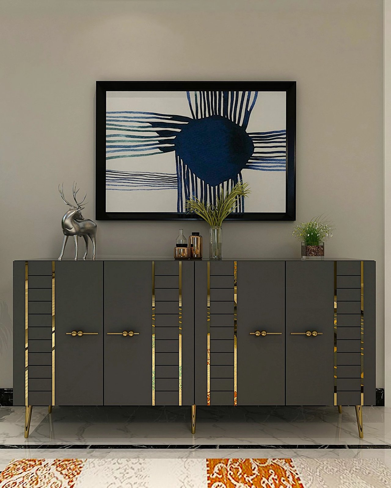 Konsolë Skye Decor, ngjyrë antracit, ari