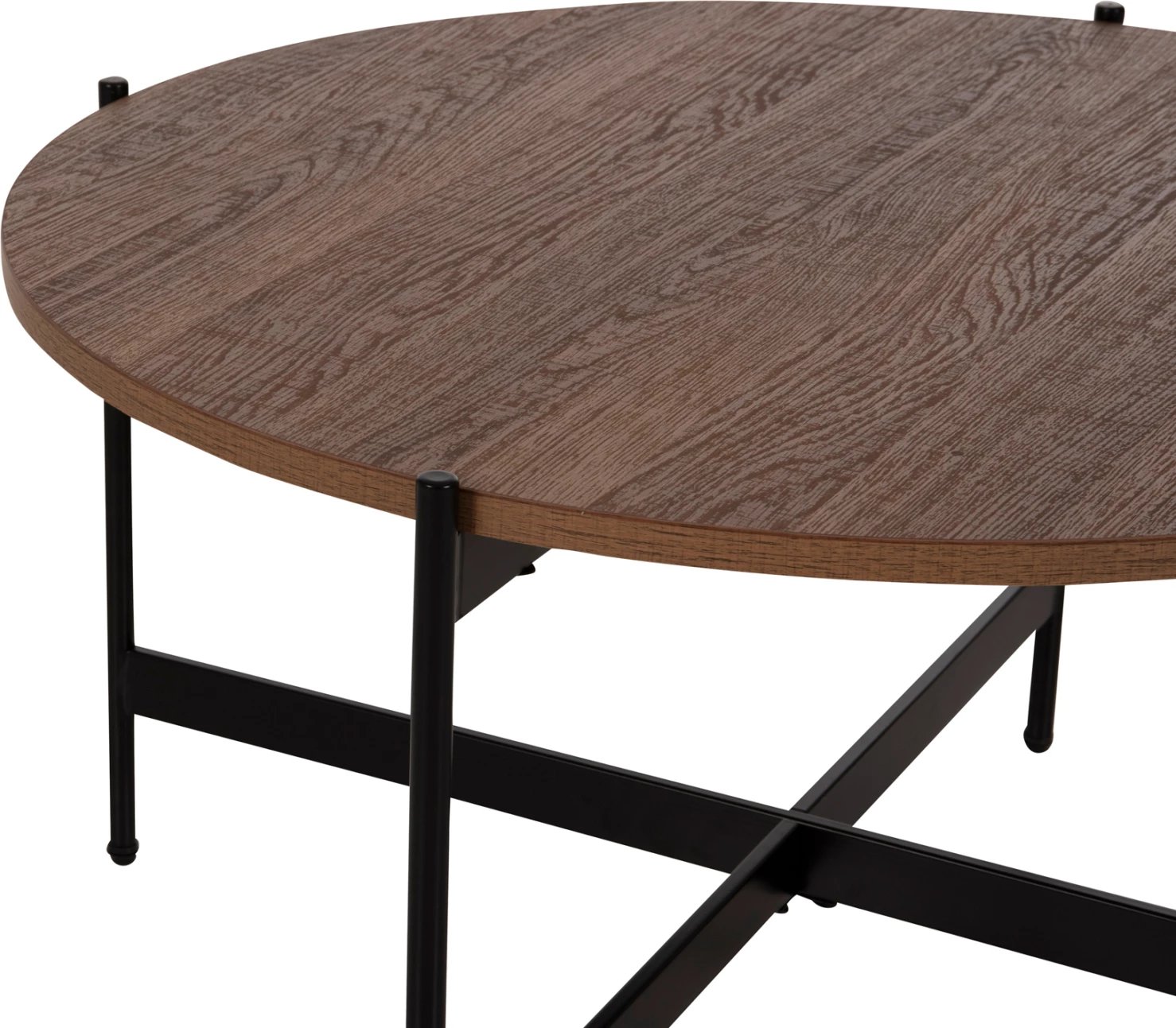 Tavolinë kafeje FH9588.04 MDF ngjyrë arre, bazë metalike e zezë Φ80x45H cm
