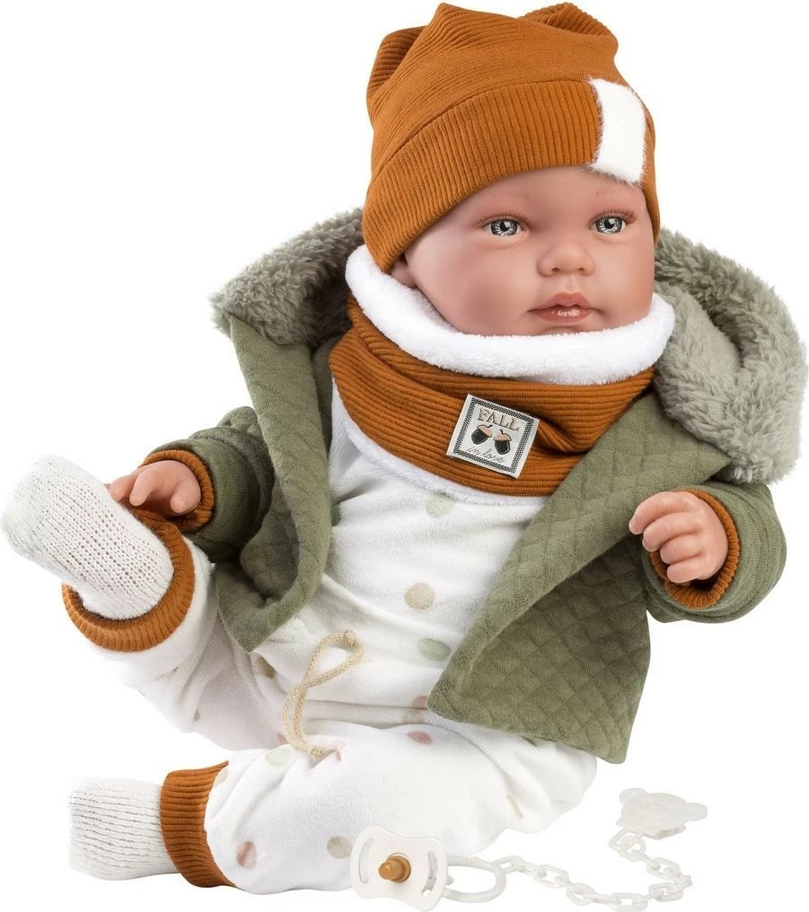 Kukull bebe Llorens Talo 44 cm, me të qeshur, set veshjesh, për vajza