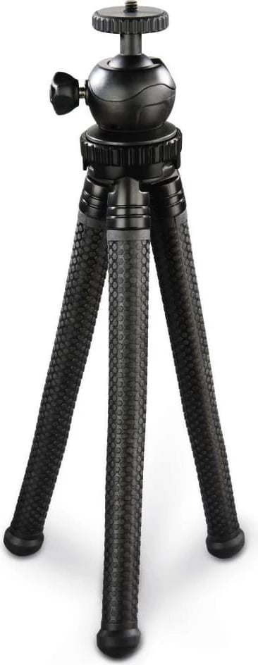Tripod mini 3-në-1 Hama FlexPro 27 cm, MPN 4605, kokë sferike, montim 1/4", për celular dhe GoPro, e zezë