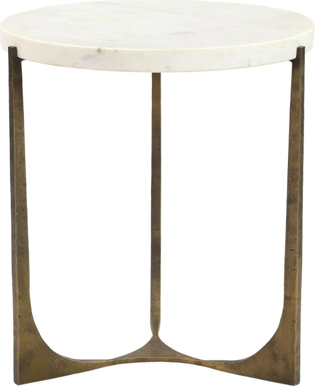 Tavolinë anësore Blanche, mermer i bardhë, metal ngjyrë bronzi antik, 55x55x61cm