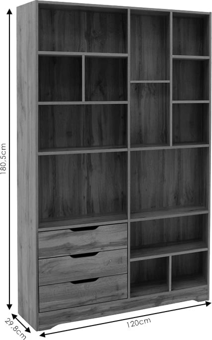 Raft librash Lucinda, ngjyrë sonoma, 120x29.8x180.5cm