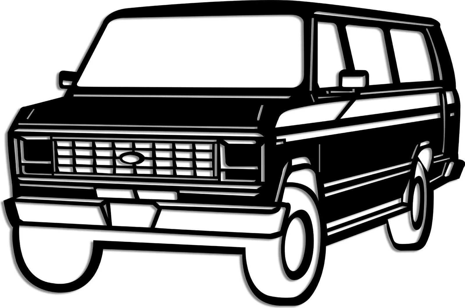 Aksesor dekorativ metalik për mur, Wallity, FORD Club Wagon old van, ngjyrë e zezë, 60x40cm