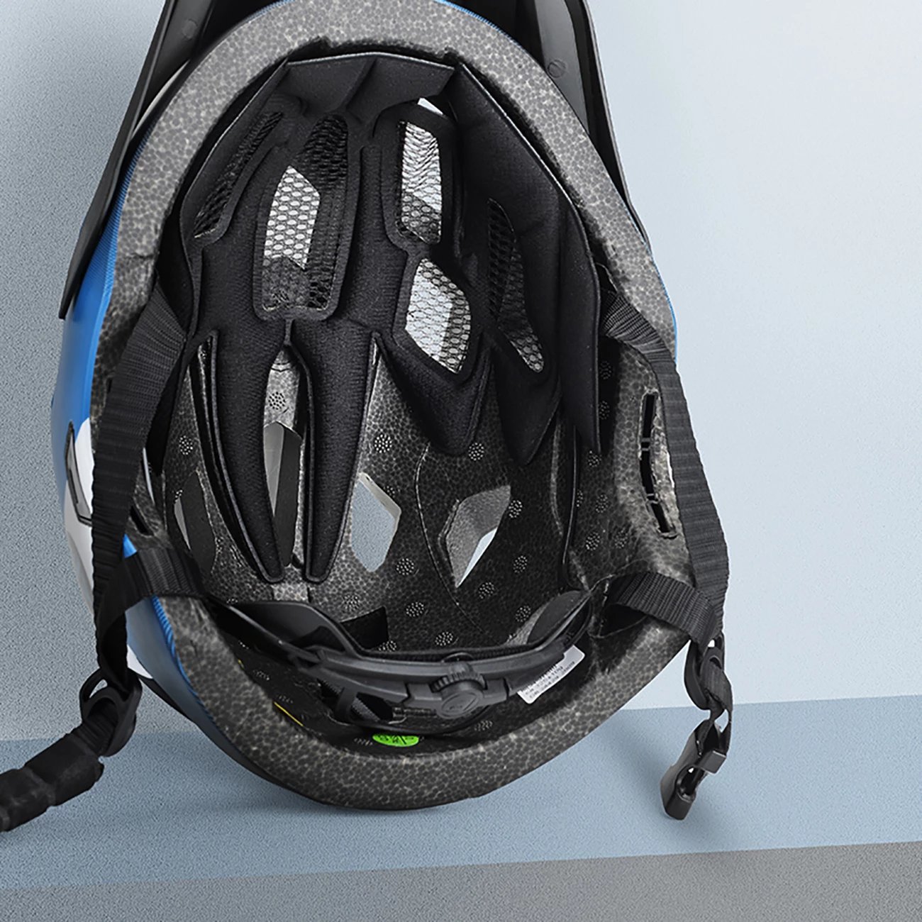 Kaskë biçiklete fëmijësh 2‑në‑1 full‑face me mjekër të heqshme, Rockbros TS-61 10110061002, madhësia M 54–57 cm, 12 vrima ventilimi, 406 g, PC+EPS, DIN EN 1078 CE, blu