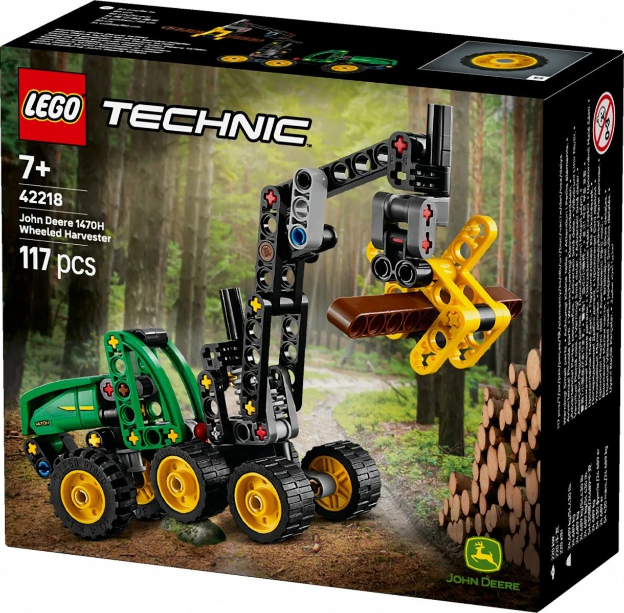 Set LEGO Technic 42218 John Deere 1470H Wheeled Harvester 117 pjesë 7+, jeshile e zezë e verdhë