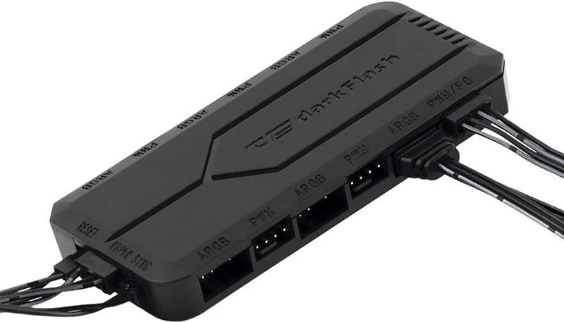Kontroller PWM/ARGB për ventilatorë PC, Darkflash RC2, 6x ARGB 5V 3-pin, 5x PWM, sinkronizim me pllaka amë, i zi