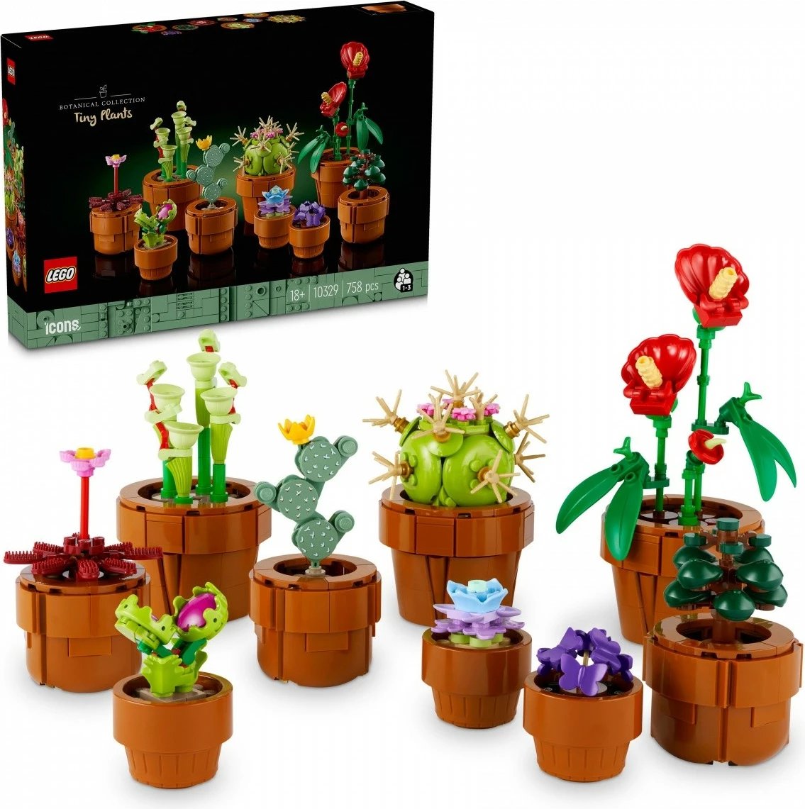 Set LEGO Icons 10329 Small Plants, 758 pjesë, dekor për të rritur, plastikë