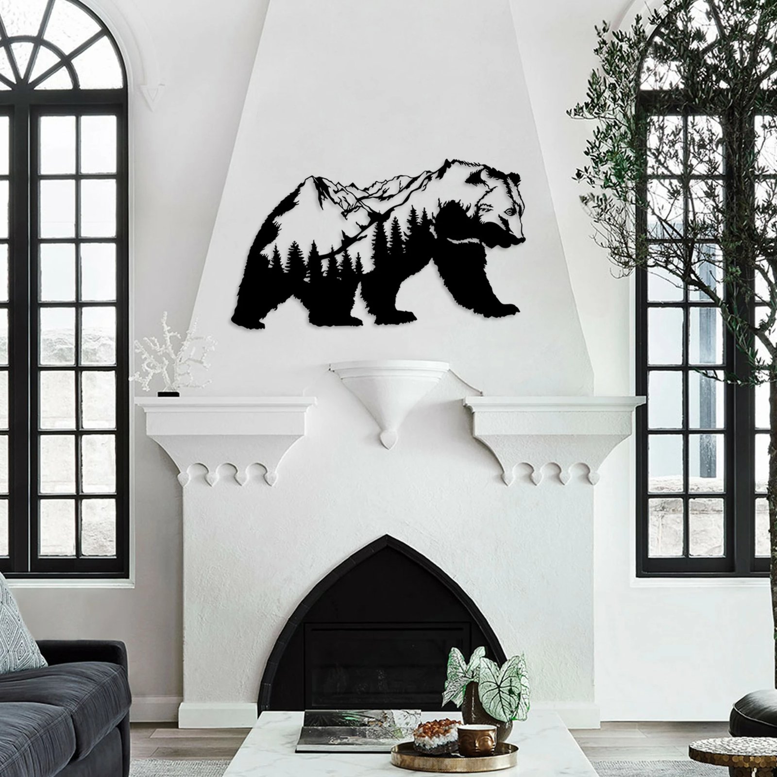 Aksesor dekorativ metalik për mur, Wallity Orso-1, ngjyrë e zezë, 71x41cm