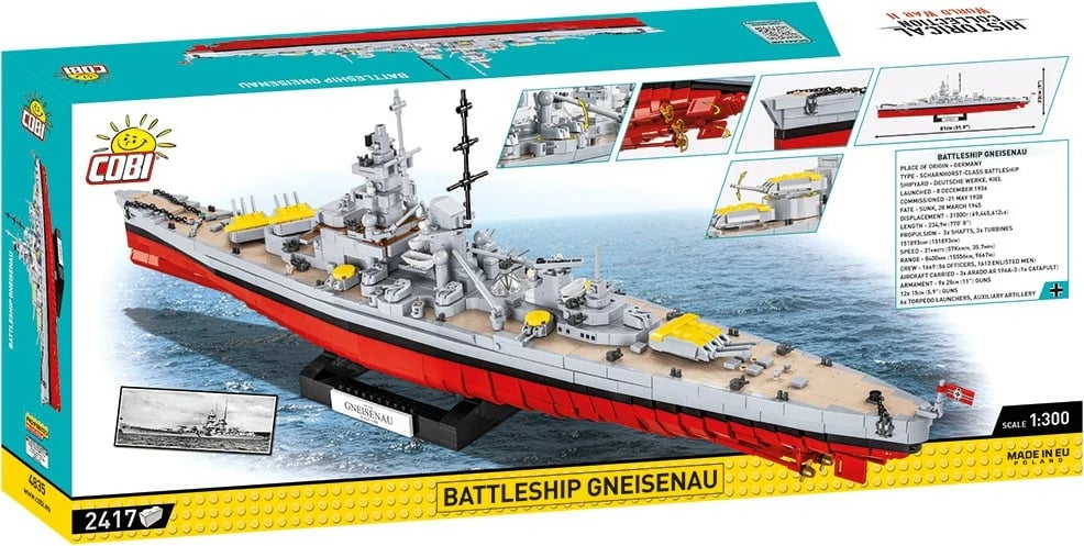 Set ndërtimi Cobi Klocki Battleship Gneisenau, 2417 pjesë, Historical Collection, gri/e kuqe Set ndërtimi Cobi Klocki Battleship Gneisenau, 2417 pjesë, Historical Collection, gri/e kuqe