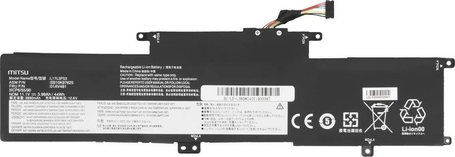 Bateri laptop Mitsu për Lenovo ThinkPad Yoga L380/L390, 3990 mAh, 11.1V, Li-polymer