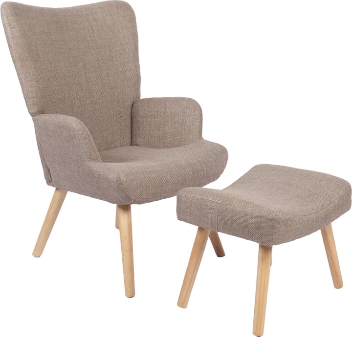 Fotel me tabure Gerlina, material gri-bezhë, këmbë ngjyrë natyrale, 71x64x94cm