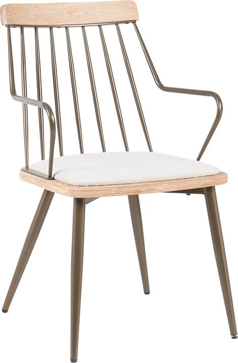 Karrige me mbështetëse Posse, metal bronzi, dru i bardhë, stof bezhë, 52x59x83cm