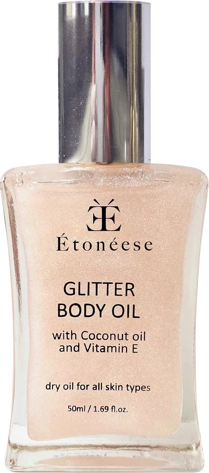Vaj i thatë për trup Etoneese me shkëlqim argjendi për femra, 50ml