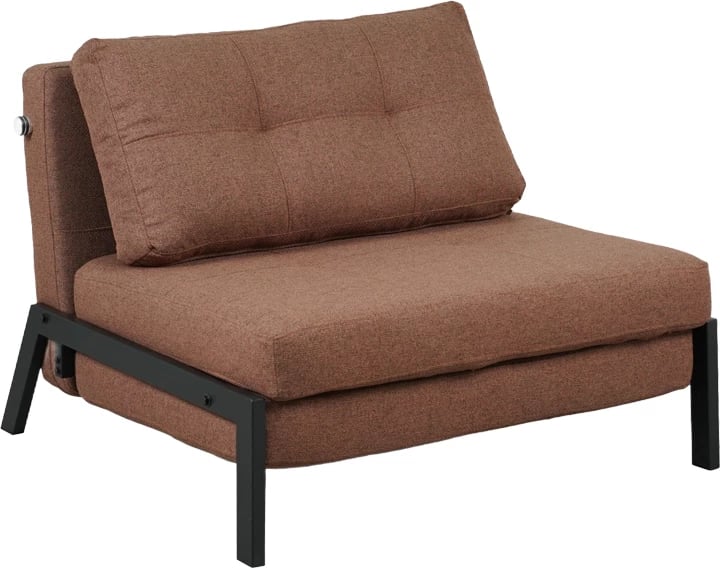 Poltronë-krevat Fancy, material tekstili, ngjyrë kafe, këmbë të zeza, 95x98x70cm