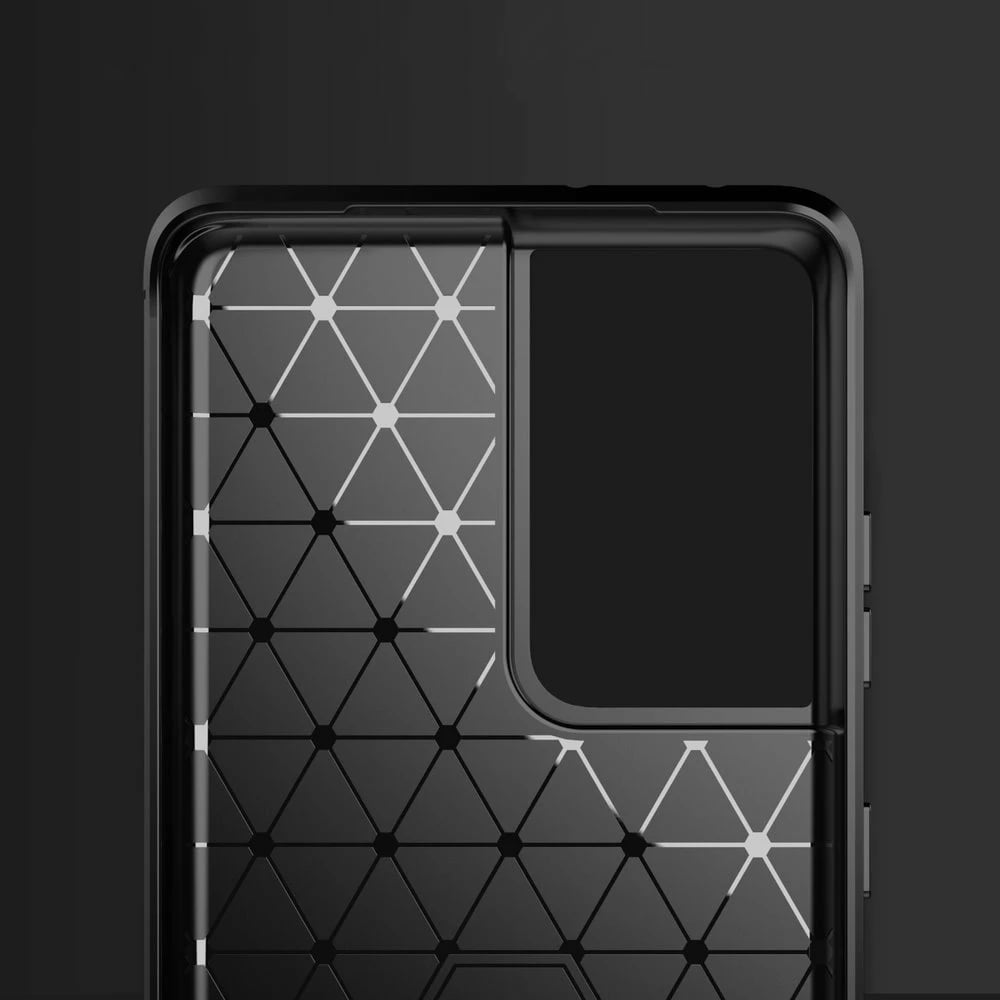 Mbështjellës Hurtel Carbon Case për Samsung Galaxy S21 Ultra 5G, i zi