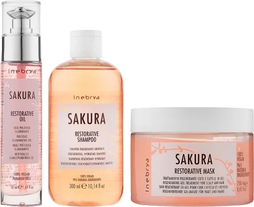 Set për flokë Inebrya Sakura Shampoo 300ml + Maskë 250ml+ Serum 50 ml