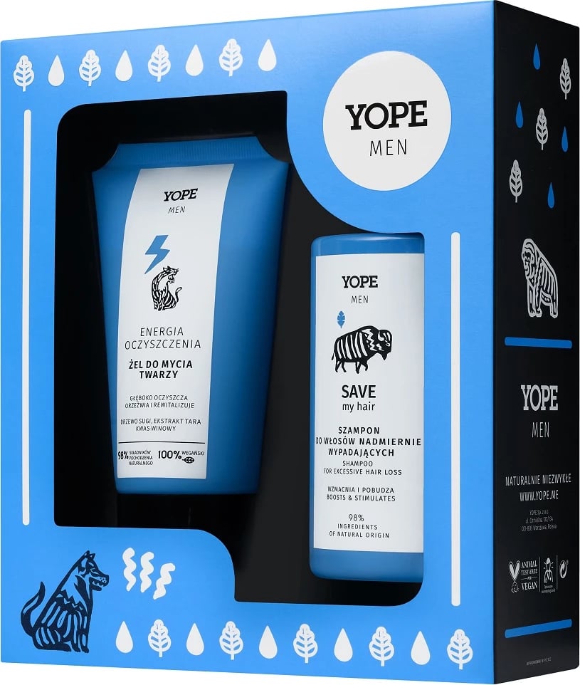 Set për meshkuj Yope shampo + xhel për fytyrë 150ml + 300ml