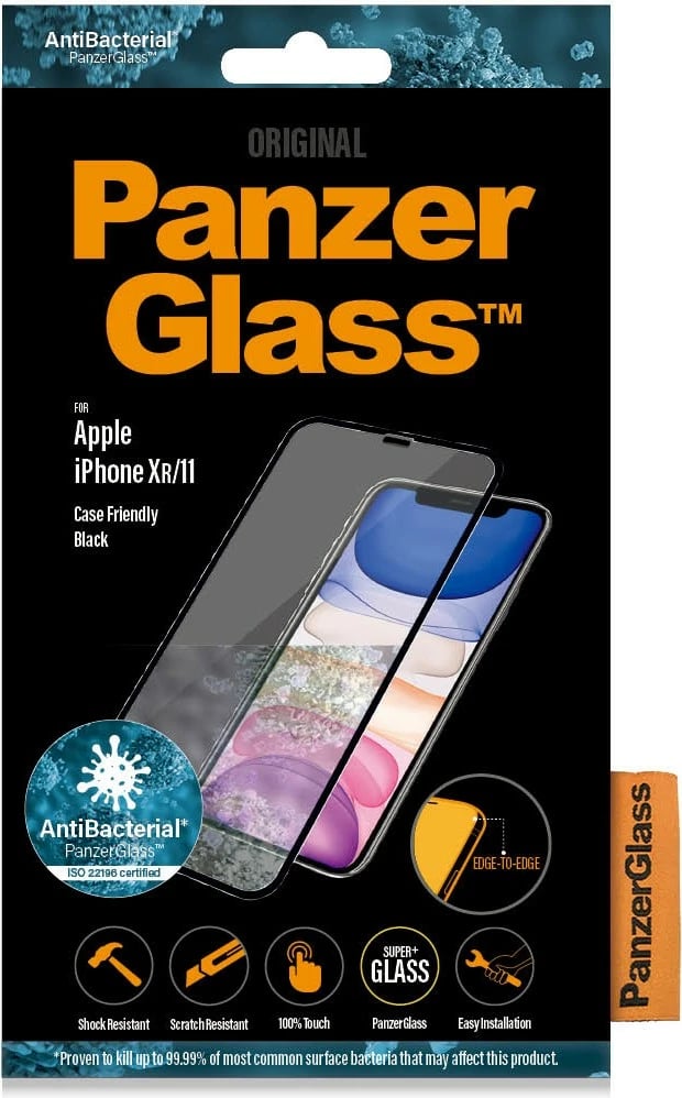 Mbrojtëse xhami PanzerGlass për iPhone 11/XR, edge-to-edge, antibakteriale, black