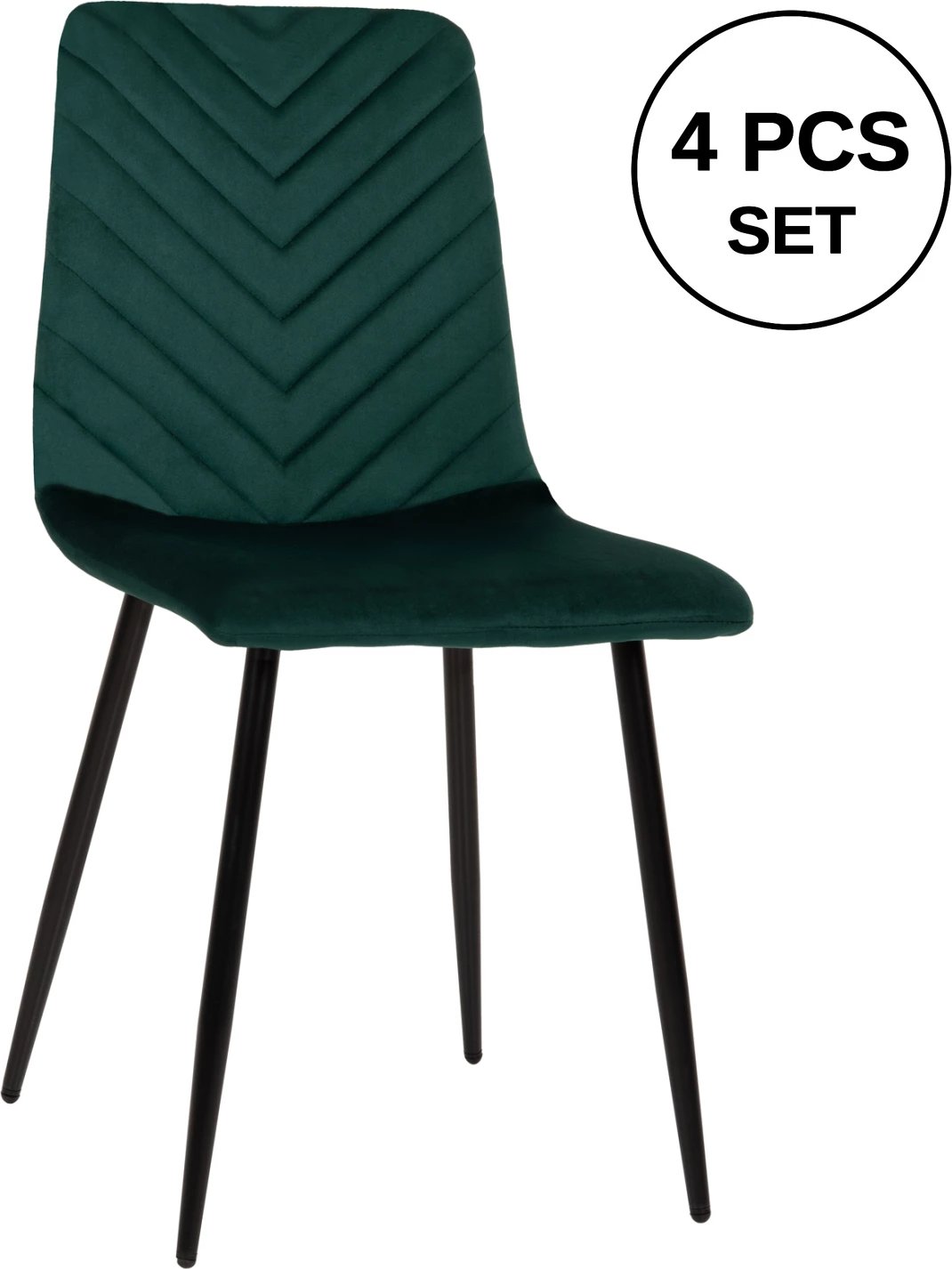 Karrige ngrënieje LATRELL, jeshile cypress, këmbë metalike të zeza, 43x54x88H cm., set prej 4 copë