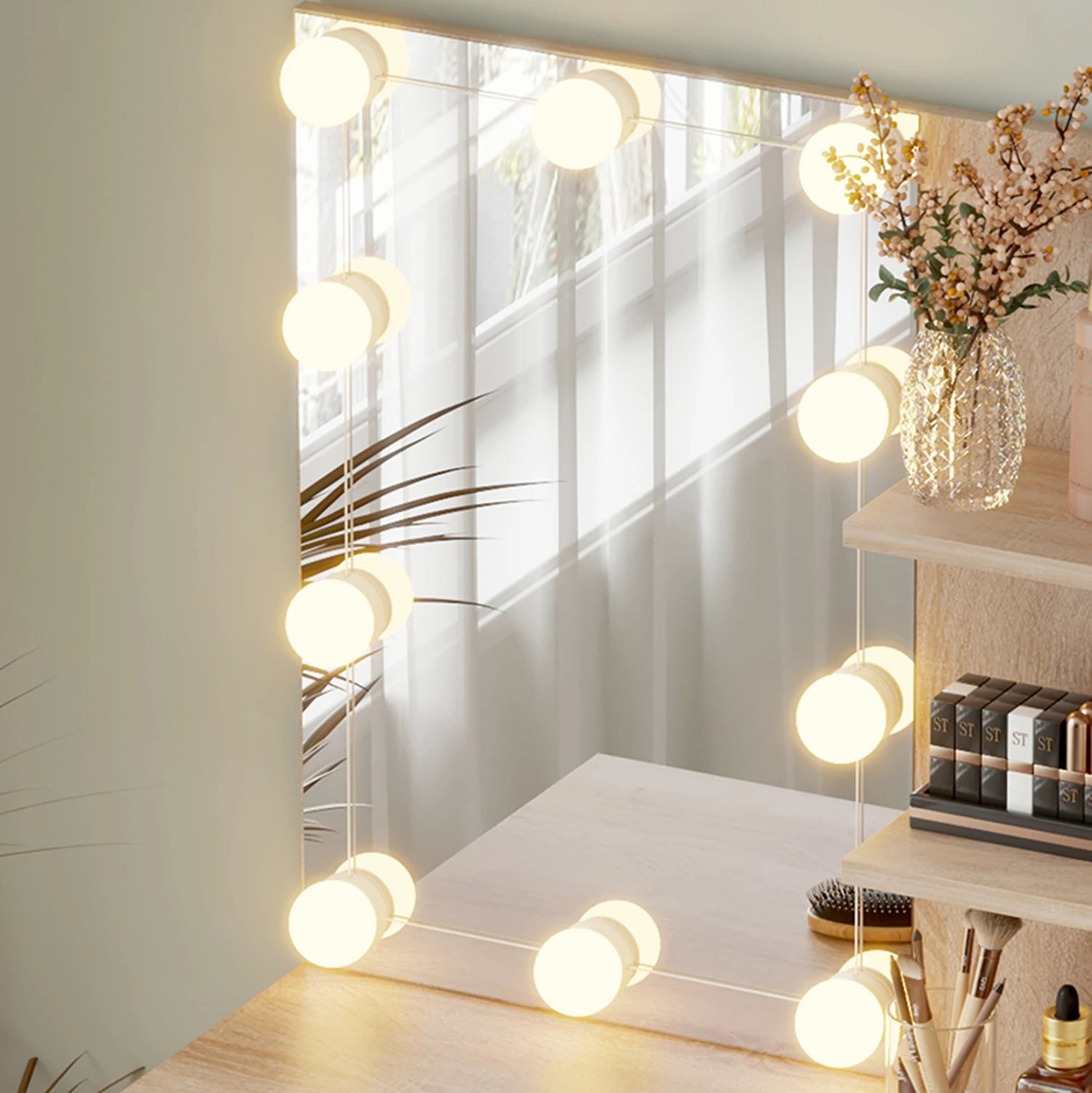 Tavolinë tualeti me drita LED dhe rafte, LAURYN FH2501.01, melaminë, ngjyrë SONAMA, 75x40x134.5Hcm