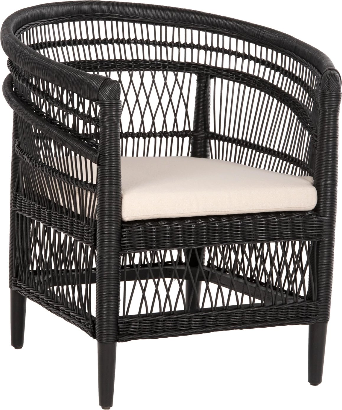Karrige Malawi FH9635.03 dru mahogany me rattan, jastëk bardhë e zi, 80x70x86H cm