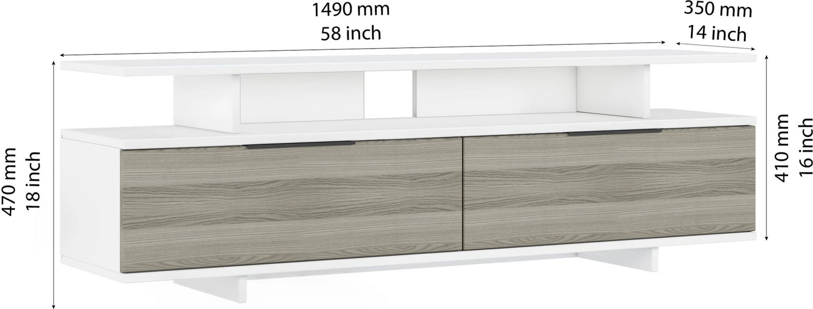 Komodë TV Skye Decor, ngjyrë gri, e bardhë dhe arre, Dream