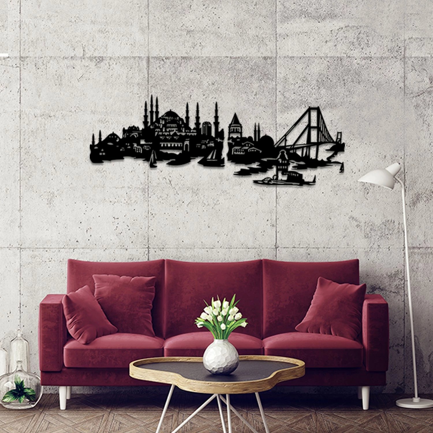 Aksesor dekorativ metalik për mur, Wallity, Şehr-i Istanbul XL, ngjyrë e zezë, 150x45cm