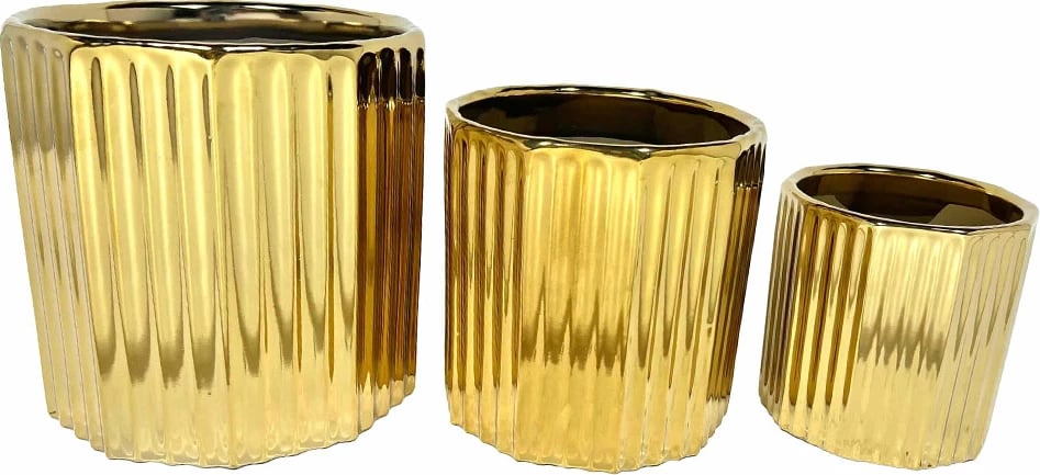 Set vazo dekorative prej qeramike, ngjyrë ari, 3 copë, 18x18x18 cm