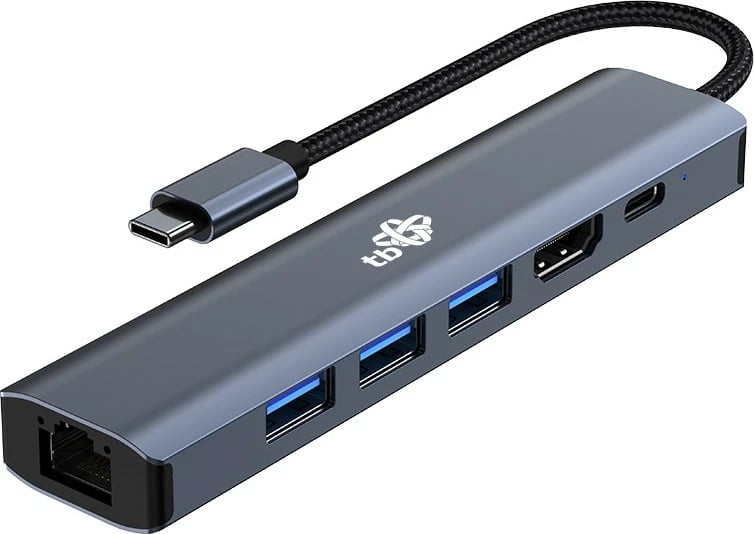 Adapter HUB USB C 6-në-1 TB, HDMI, 3x USB 3.0, PD, RJ-45, Grafit