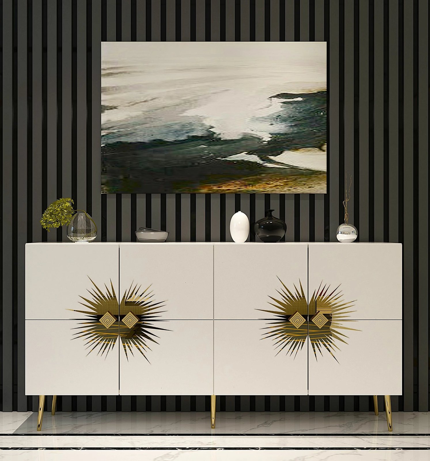 Konsolë Skye Decor, Nida KB150, e bardhë dhe ari