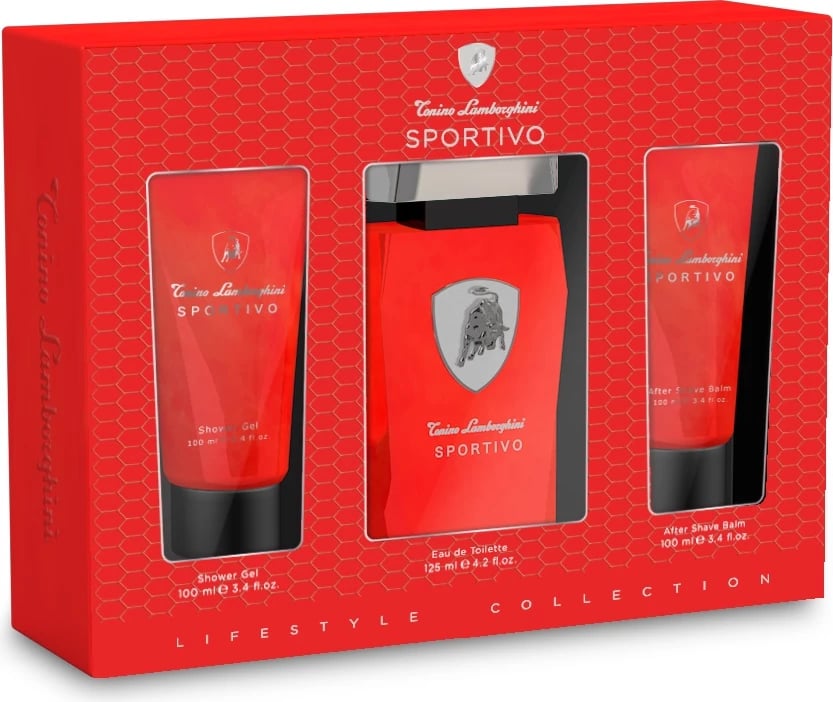 Set Eau de Toilette për meshkuj Tonino Lamborghini Sportivo 125ml + balsam pas rrojes 100ml + xhel dushi 100ml